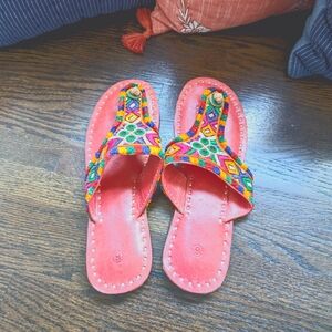 Boho leather slipper sandals, size6